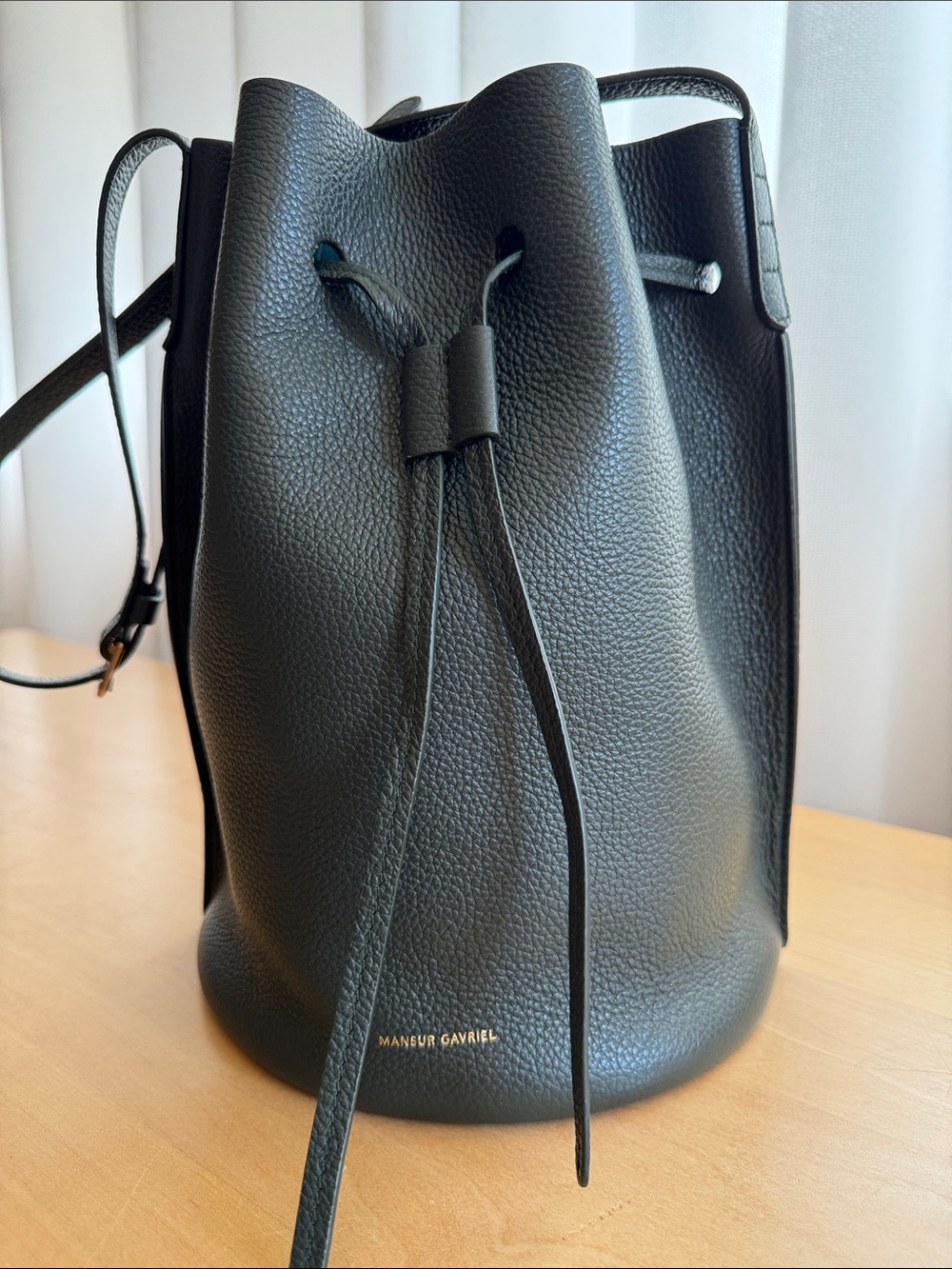Mansur Gabriel Champagne Bucket Bag in Seaweed